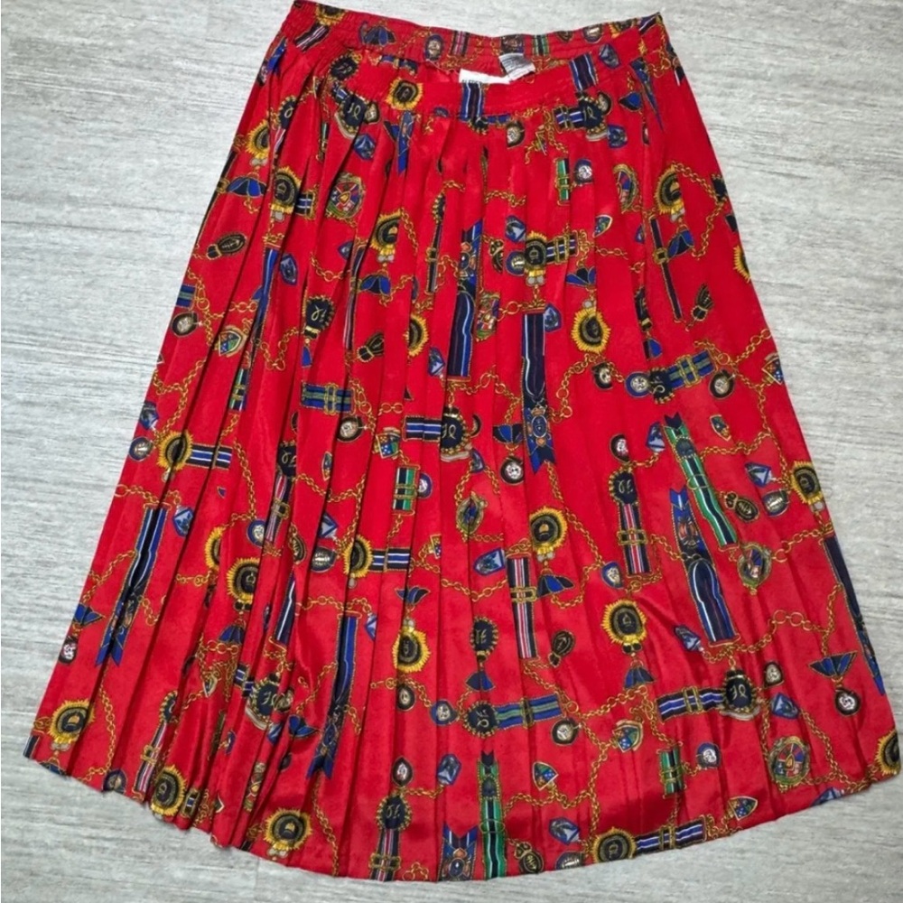 Alfred Dunner Red and Blue Patterned A-Line Skirt